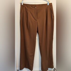 J Jill Pants Womens 14 Brown Wide Leg Pleated Pockets Office Career Work Casual